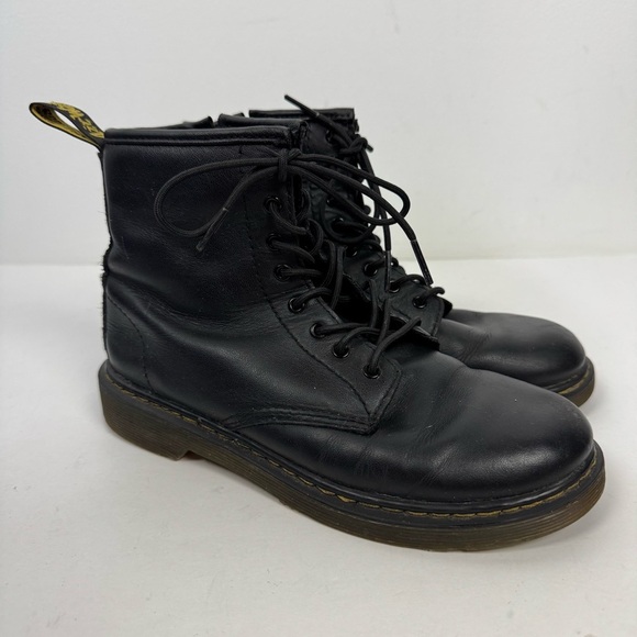 Dr. Martens Black Lace Up Zipper Leather Moto Combat Boots Goth Grunge - Picture 1 of 8